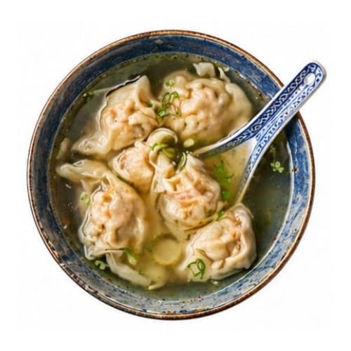 Wonton soup in a ceramic bowl