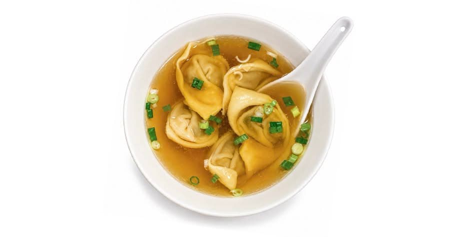 Wonton soup in a ceramic bowl